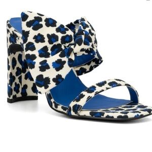 New York & Company Blue and White Leopard Print Knot Slide Heels
